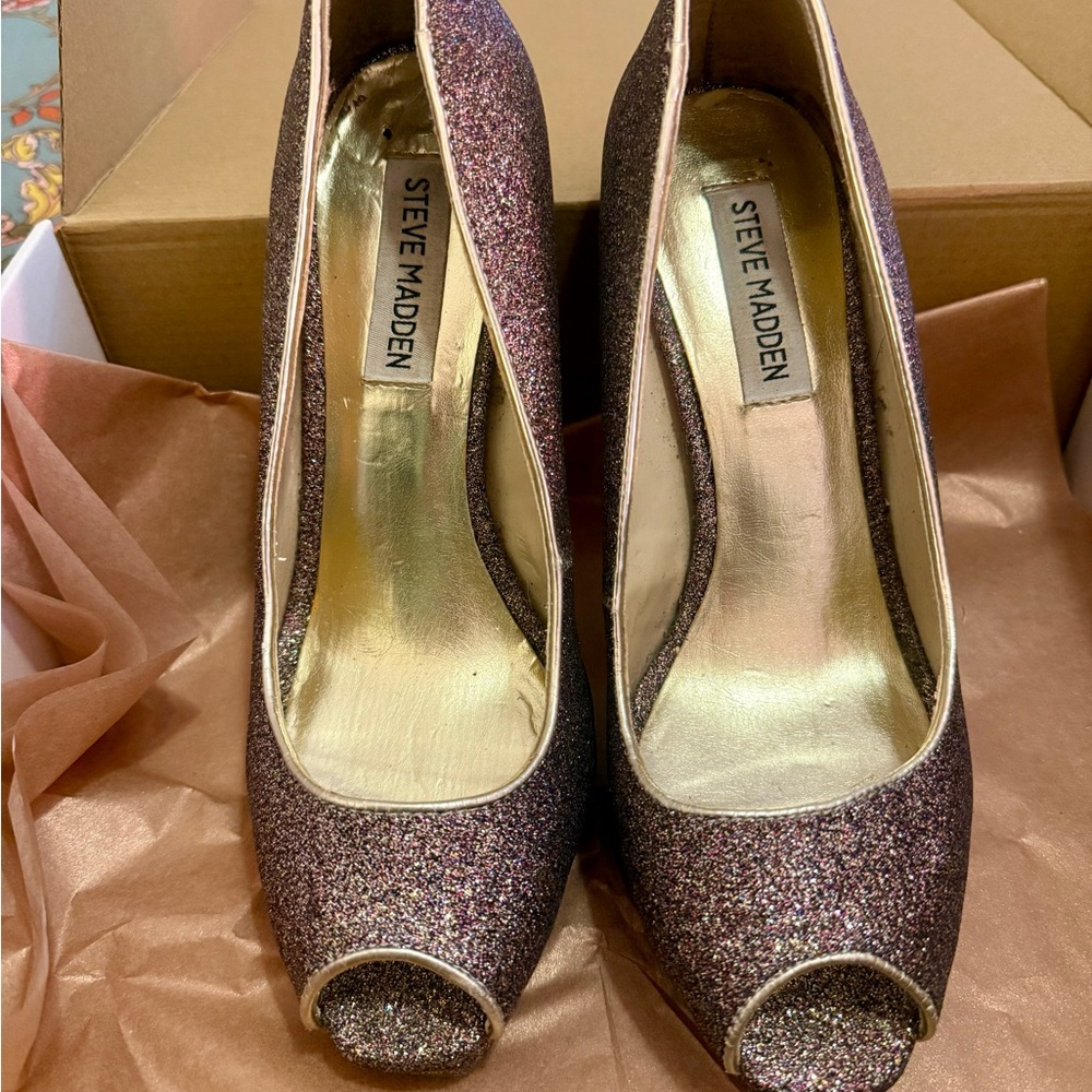 Steve Madden Sparkling Peep Toe Heels - Purple and Gold
